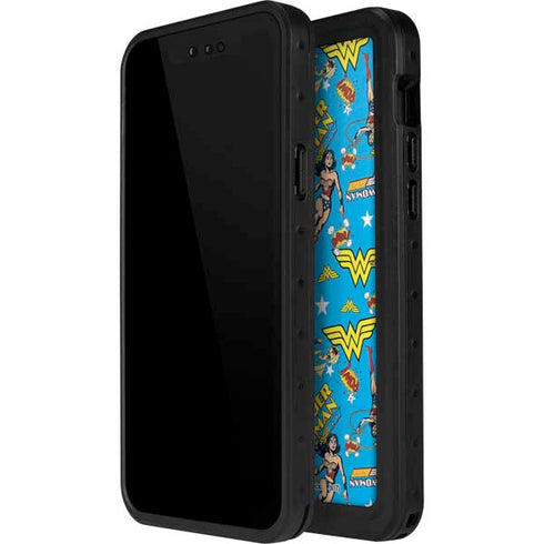 DC Comics Wonder Woman Action pose pattern iPhone 15 Plus Waterproof Case